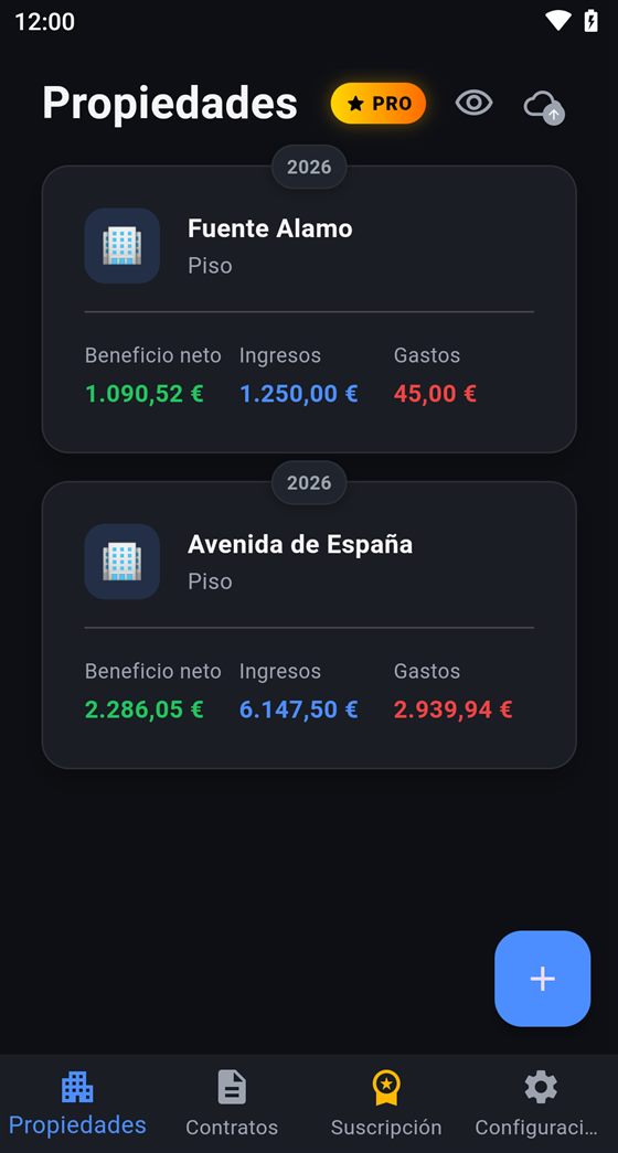 Listado de propiedades en Gestorio