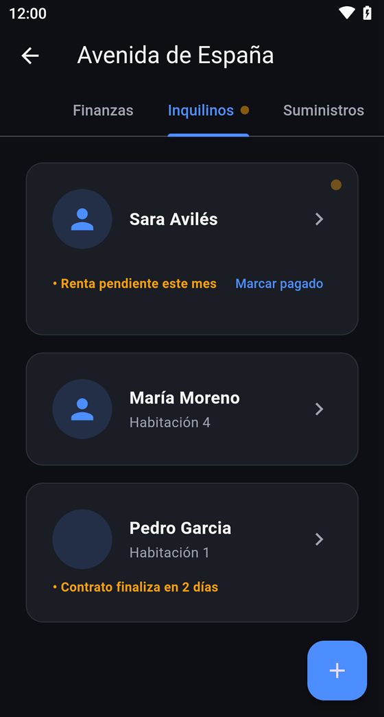 Listado de inquilinos en Gestorio